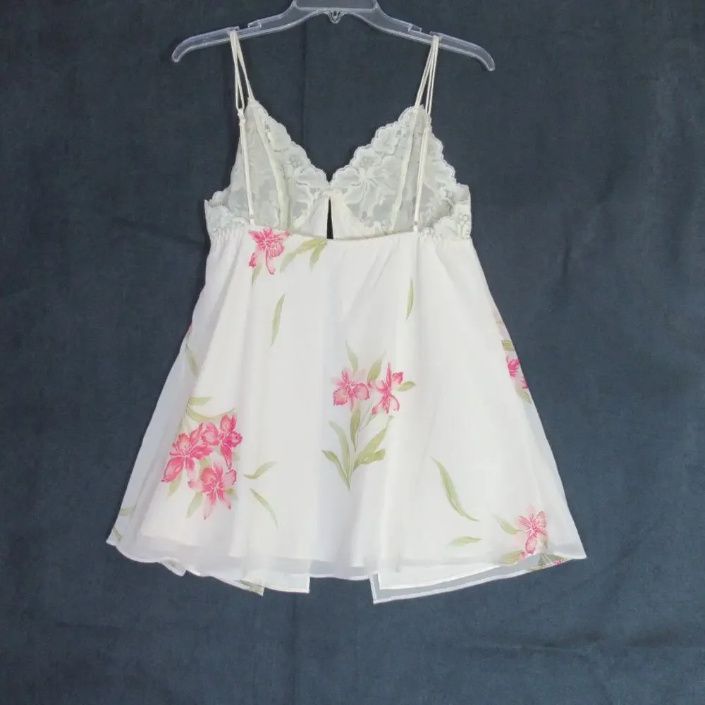 Valerie Stevens Chemise Womens M Cream Floral Lace Lingerie Babydoll Nightgown